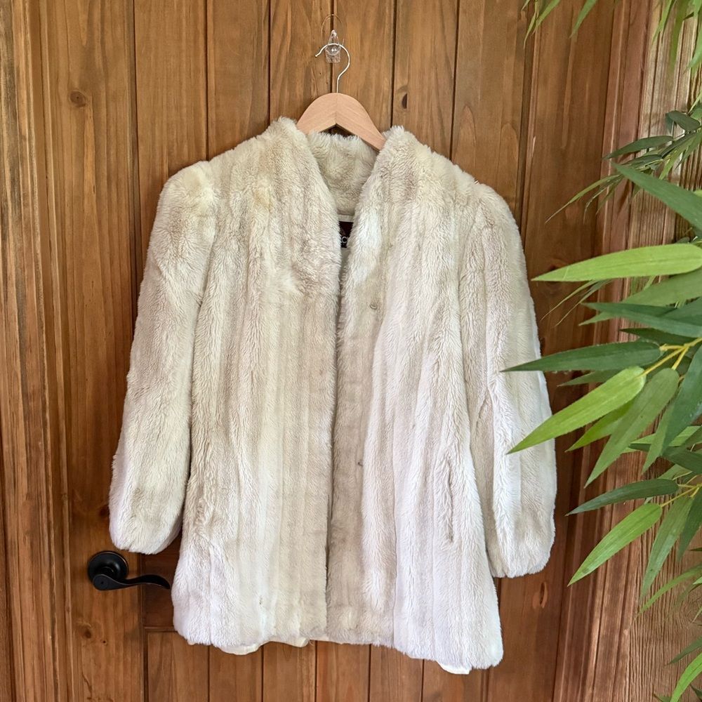 Jordache Vintage Faux Fur Glam Winter Mid-Length Coat | Ivory | Size 7/8